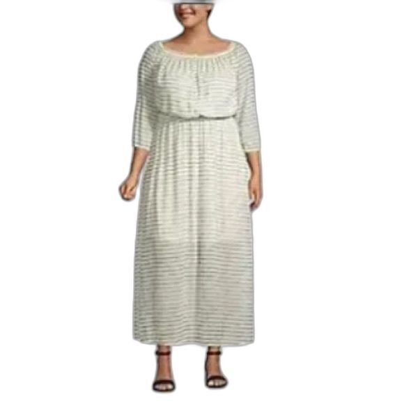 Lane Bryant Dress Womens 14 16 White Gray Stripes Maxi Off Shoulder New - Picture 1 of 14